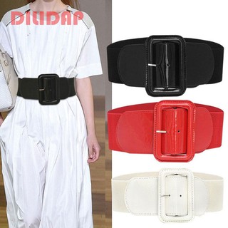 DILIDAP Women Belt Waist Corset Belt Wide Elastic Cummerbunds Patent Leather Big Buckle Belt Slim Decorative Waistband