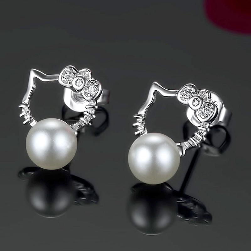 ตุ้มหูเงิน 925 ชุดตุ๊กตาแมวลวง WE54R Earrings Lady Fashion