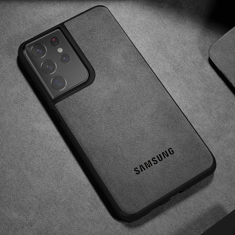 Alcantara กรณีโลโก้สําหรับ Samsung S21 Ultra S22 S23 S24 S25 Edge หมายเหตุ 20 Galaxy หมายเหตุ 10 S26 Plus S20FE 5G hard cover