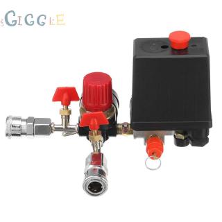 สวิตช์วาล์วควบคุมแรงดันลม สีดำ Manifol A7I4 Air Compressor 240V Regulator Pump Pressure 2 Quick Connectors