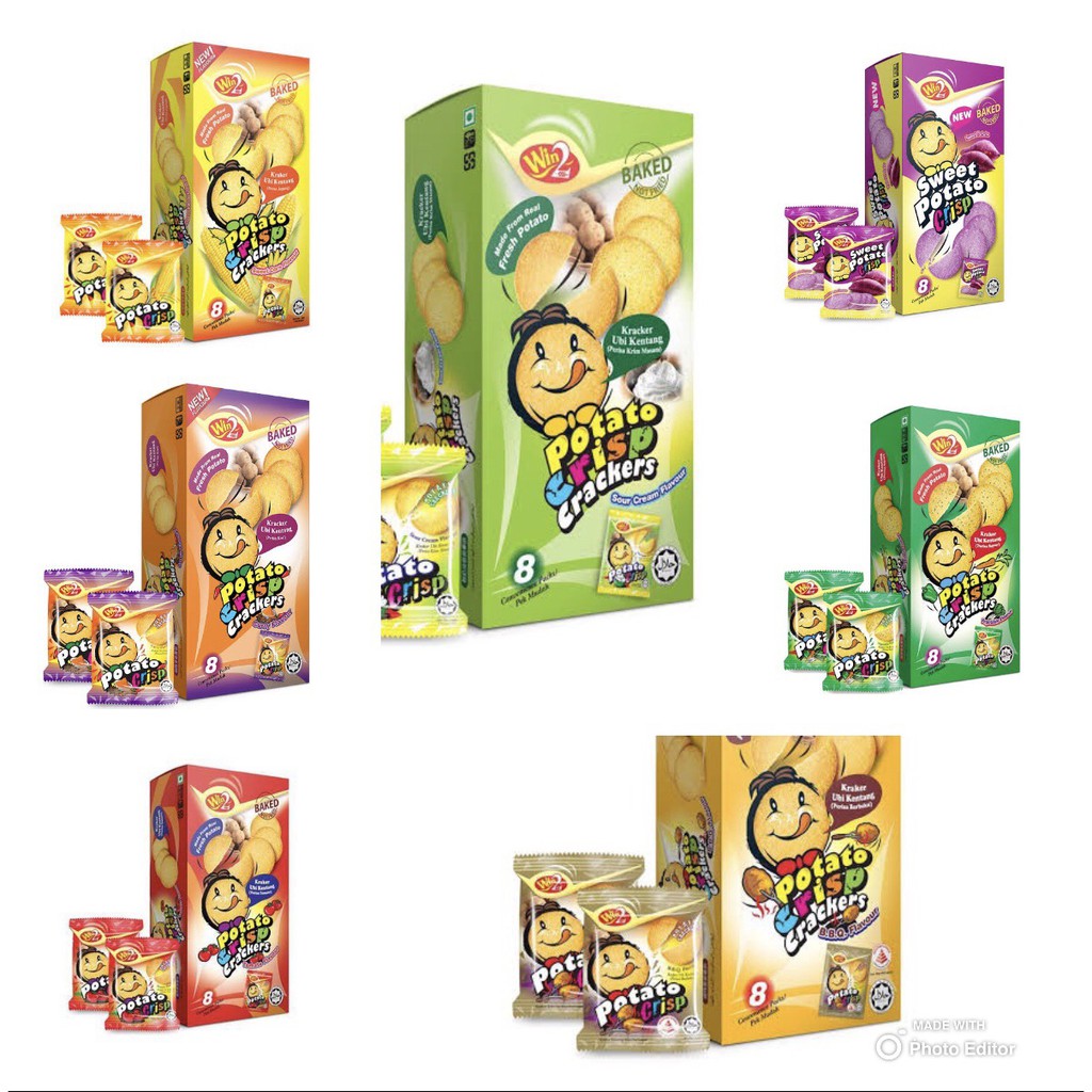 Win2 Baked Potato crisp ขนมแคร็กเกอร์มันฝรั่งบางกรอบ (รสข้าวโพดหวาน, ผัก, B.B.Q , มันม่วง, ซาวครีม, 