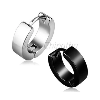 ต่างหู ตุ้มหู จิว ต่างหูผู้ชาย | Y-H | Punk Men Black Stainless Steel Hoop Piercing Round Earrings for Women - 1 ข้าง