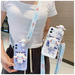 Compatible For Huawei Nova Y61 Y90 Y70 5T Nova 9 10 SE 11 Pro 8 7 8i 7i 4e เคสโทรศัพท์มือถือซิลิโคน ลายการ์ตูนชินนาม่อนโรล พร้อมกระจกแต่งหน้า และสายคล้อง สําหรับ