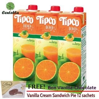 Tipco 100% SHOGUN ORANGE 1000 ml x3 box Free Bon Vanilla-Chocolate Vanilla Cream Sandwich Pie 12 sachets 240 gram