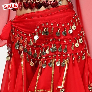 Buy Home Chiffon Dangling Gold Coins Belly Dance Hip Skirt Scarf Wrap Belt (Black)