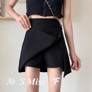 ♥S Miss♥【Pre-sale】Large size womens clothing fat mm summer new skirt high waist A-line skirt short skirt black slit cul