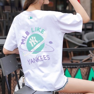 เสื้อตราหานคู่ - MLB แขนสั้นผู้ชายและผู้หญิงฤดูใบไม้ผลิผ้าฝ้ายใหม่พิมพ์คู่สีขาวสั้นแขนเสื้อยืด