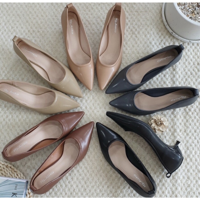 รองเท้าส้นสูง 1 นิ้ว หนังเงา สีเทา Size 40 (MG-Access)