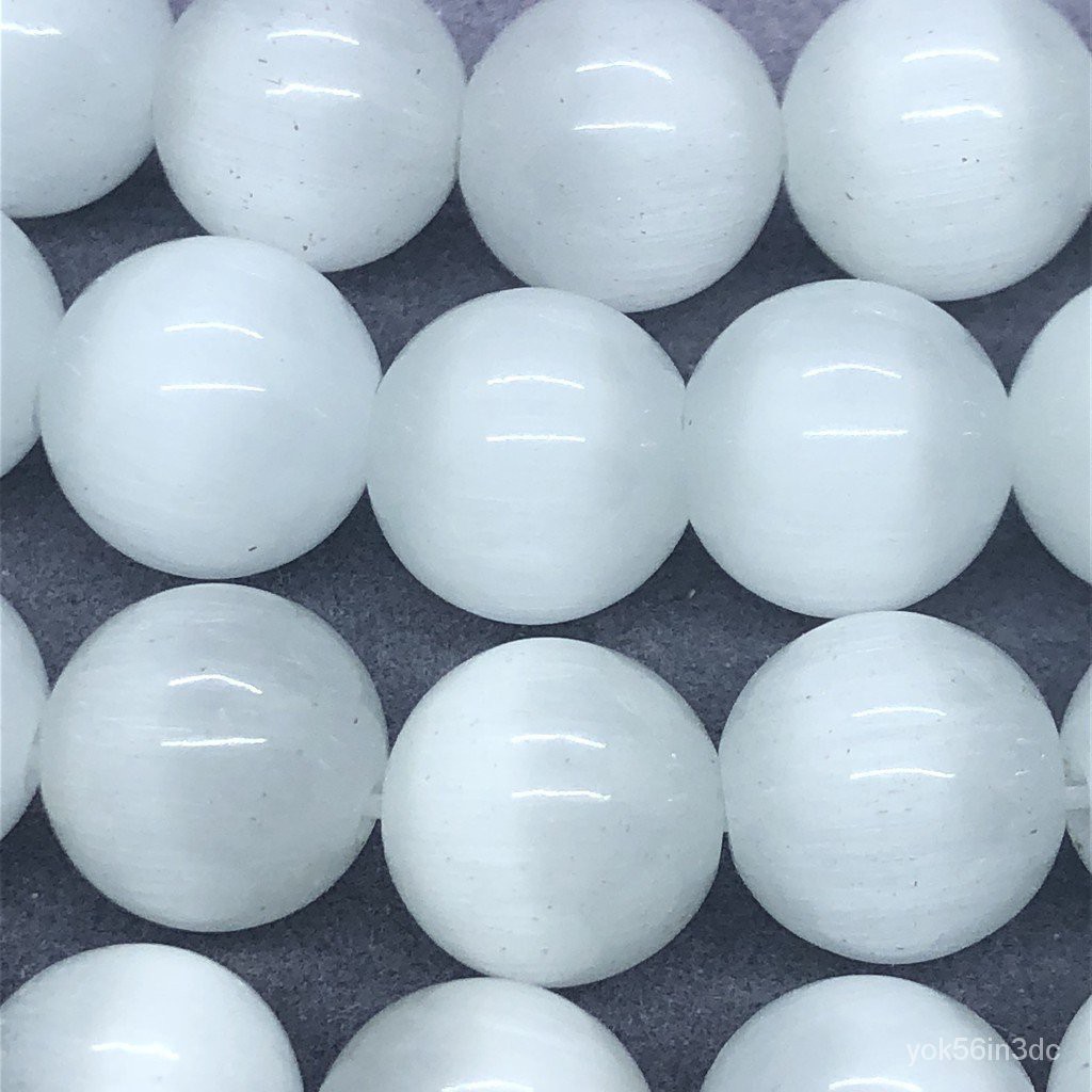 YkTo White Cats Eye Beads 412mm Round Natural Loose Opal Stone Bead