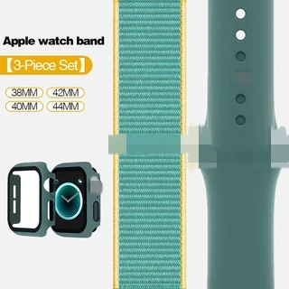 เคสกระจก 3 แพ็ค และสายนาฬิกาข้อมือไนล่อน ซิลิโคน สําหรับ Smart Watch Band 49/45/41/38/42 มม. 44 มม. 40 มม. Iwatch Series ultra 11 10 9 8 7 6 SE 5 4 3 2 1