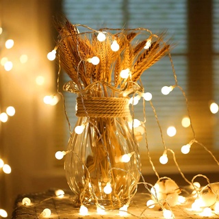 ไฟ LED ลูกบอลสตริง ไฟสตริงลูกบอลสีขาว ไฟ LED คริสต์มาสของตกแต่งบ้าน งานเลี้ยงวันเกิด แคมป์ปิ้ง ตกแต่ง