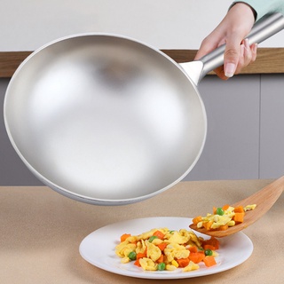 ∋❃✒Pure Titanium Wok,Kitchen Cookware,Uncoated Non-stick Pan Frying Pan Household Round Bottom Titanium Pot Gas Cooker G