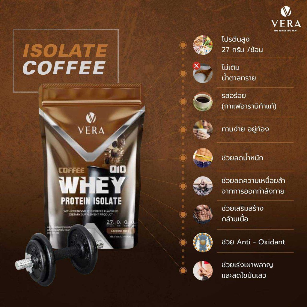 Vera Whey Protein Isolate เวร่าเวย์ โปรตีน รสกาแฟ ผสมสารสกัดนำเข้าจาก อเมริกาและญี่ปุ่น ส่งฟรี 7628