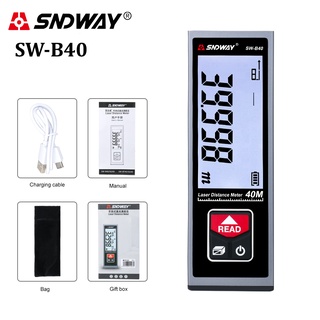 Sndway เครื่องวัดระยะทางเลเซอร์ดิจิทัล 40 เมตร ชาร์จได้ SW-B40