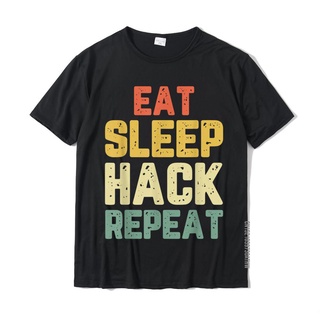 [COD]เสื้อยืด ผ้าฝ้าย พิมพ์ลาย Eat Sleep Hack Hacker Hacking สไตล์วินเทจ คลาสสิก สําหรับผู้ชายS-5XL