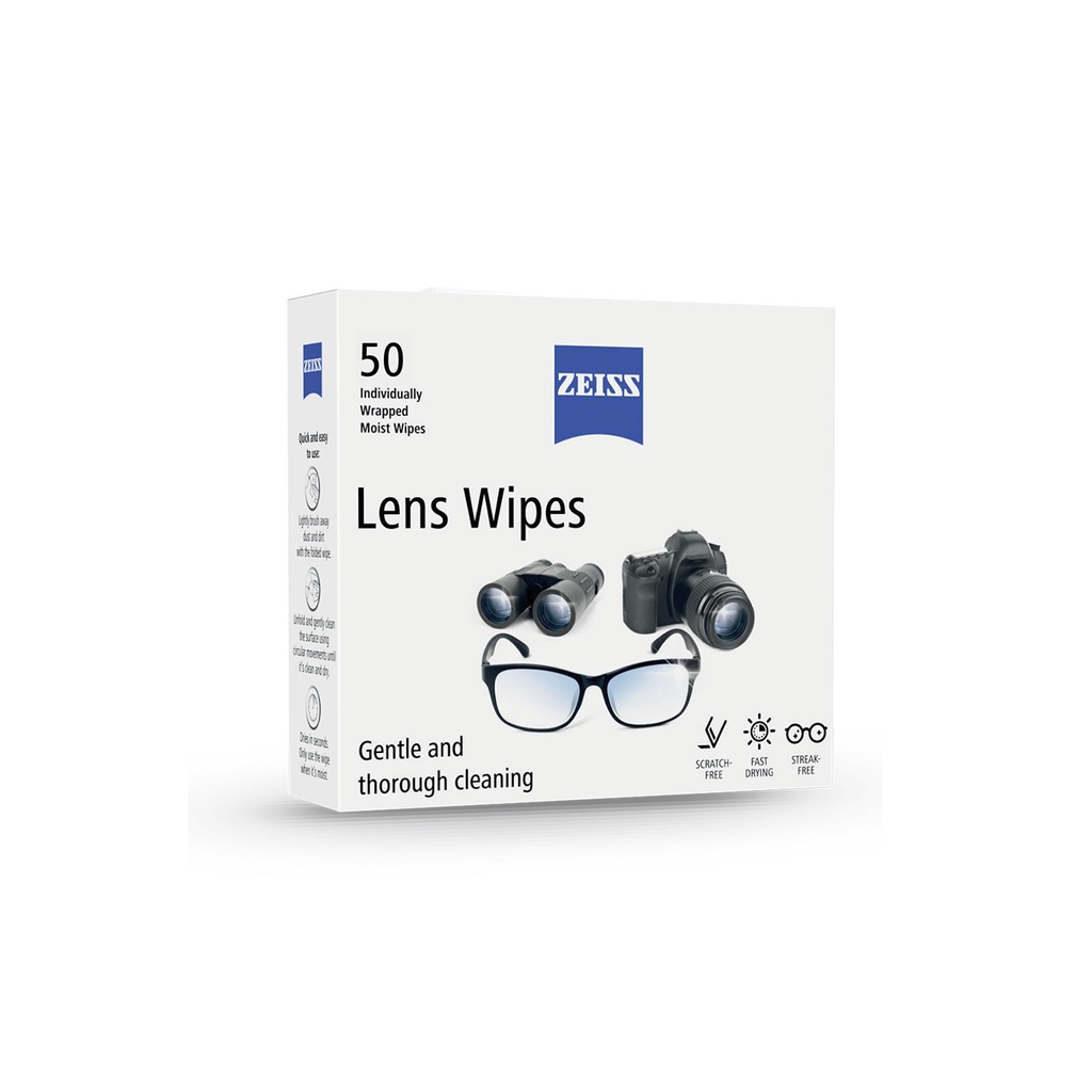 Carl Zeiss Lens Wipes เหมาะสําหรับเลนส์แว่นตา เลนส์กล้อง และ All Optical Surfaces (50s)