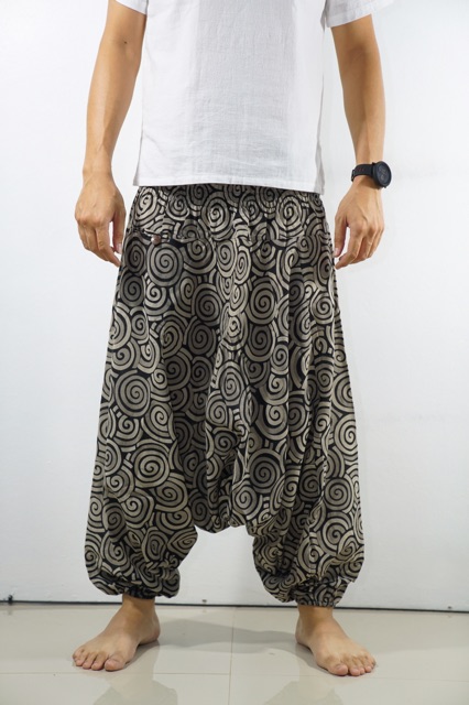 Harem Pants Long (Unisex) กางเกงม้งขายาว กางเกงผ้าฝ้าย (ก้นหอยดำ) #1