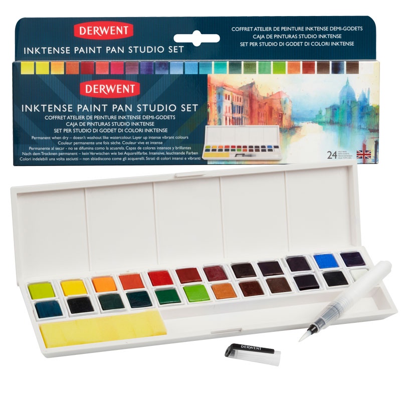 Derwent Inktense Paint Pan Travel Set 12 Palette / Studio Set 24