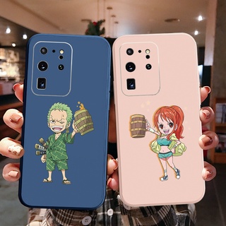 เคสซิลิโคนนิ่ม ขอบสี่เหลี่ยม ลายวันพีช Zoro Nami สําหรับ Samsung Galaxy S21 Ultra S20 FE S10 Plus