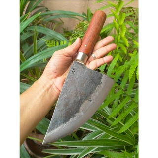 มีดปังตอ (Cleaver knife) มีดเชฟ มีดอีโต้ มีดเดินป่า มีดแคมป์ 6.7” Sup9 ผิวไฟ ด้ามไม้ประดู่ คอเลส หมุดทองเหลือง