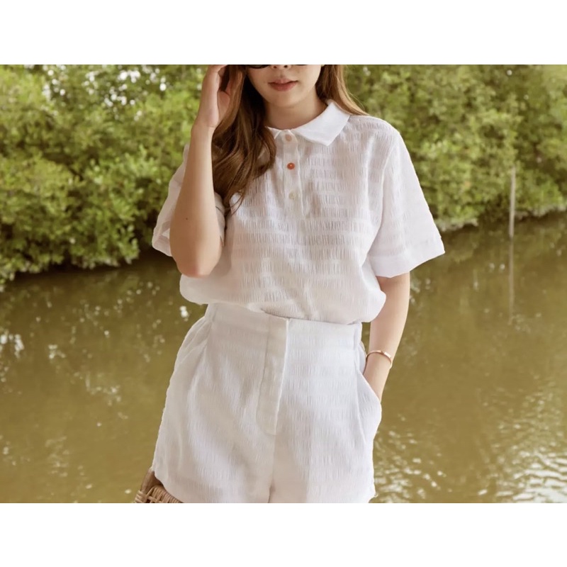 lookbooklookbook bogey set white เซ็ตเสื้อโปโลและกางเกงขาสั้น