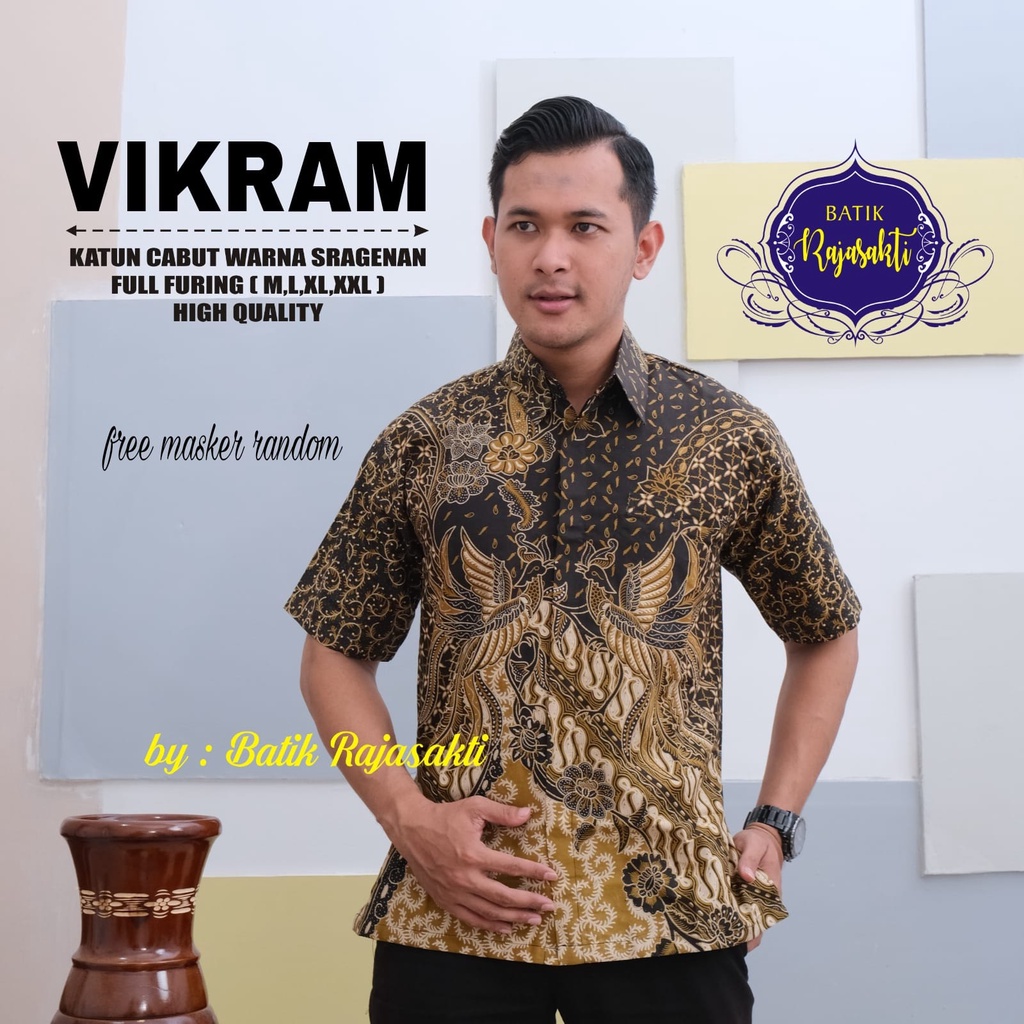 KEMEJA KATUN VIKRAM MENS SOLO BATIK SHIRT SHORT SLEEVE LINED MODERN PREMIUM BATIK TOP FINE COTTON