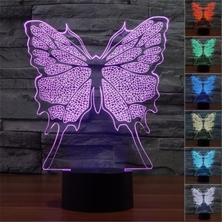 โคมไฟตั้งโต๊ะ LED รูปผีเสื้อ 3D ไล่โทนสี 7 สี ชาร์จ USB สําหรับเด็ก