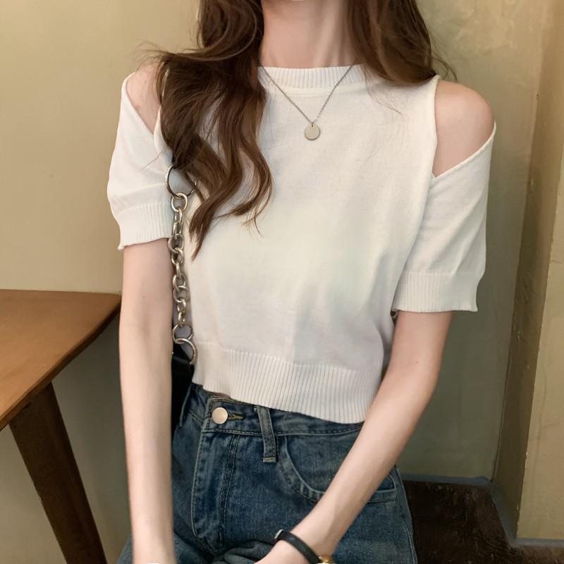 Gakki เสื้อยืดหญิงแขนสั้น เสื้อยืดไหมพรม ใส่สบาย 39053#