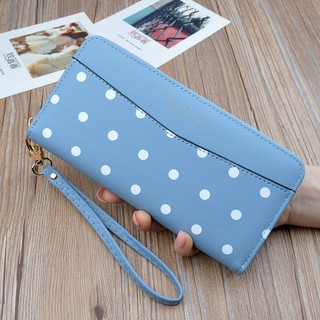 [B-116-L-สีฟ้า] กระเป๋าสตางค์ใบยาวซิปรอบ งานแท้ Forever Young รุ่นใหม่ล่าสุด ลายจุด Polka dot Polkadot