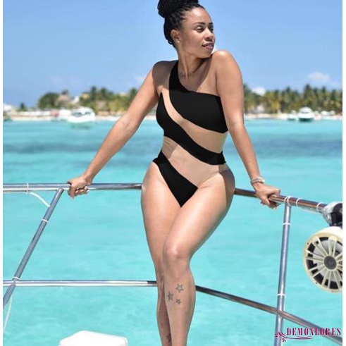 Demq-women One Piece บิกินี่ไม่สม่ําเสมอ Stripe สีบล็อกเซ็กซี่มุมมองชุดว่ายน้ําชุดว่ายน้ําเสื้อผ้าฤดูร้อน