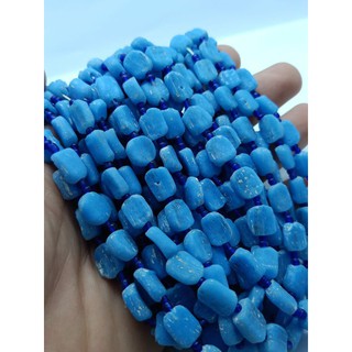 ลูกปัดแก้ว โรมันโบราณ สีฟ้า 1 เส้น อะไหล่ร้อยเครื่องประดับ Antique Blue Roman Glass Beads