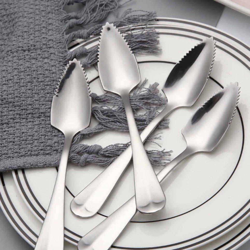 1 PCS Thick Stainless Steel Grapefruit Spoon Dessert Spoon Serrated Edge Spoon