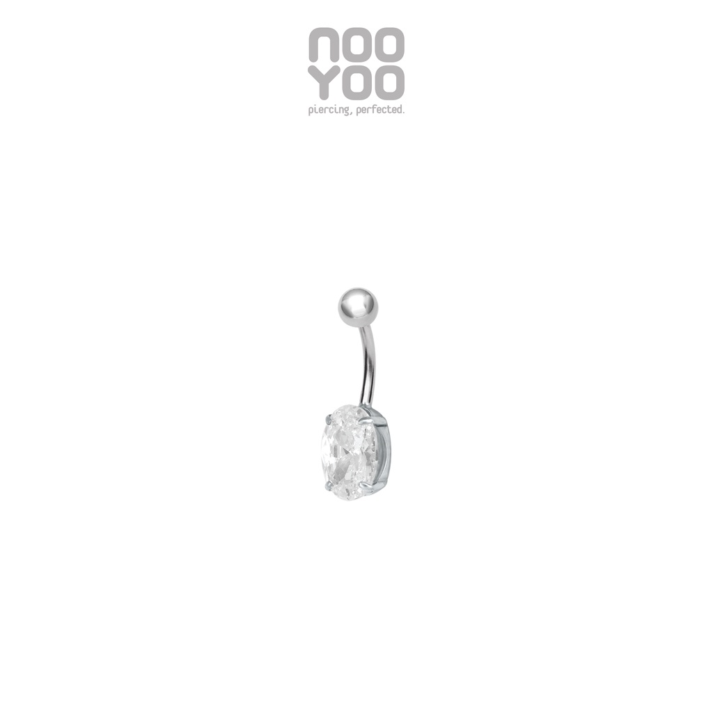 NooYoo จิวสะดือสำหรับผิวแพ้ง่าย Oval 8mm Cubic Zirconia Banana Surgical Steel