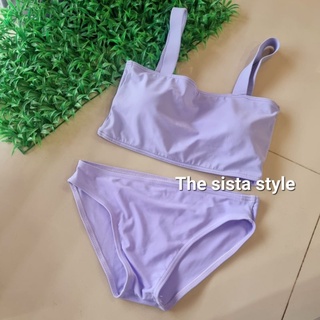 👙Bikini ุทูพีช บราสายเดี่ยวเกาะอก กางเกงทรงเอวต่ำ พร้อมส่ง 👍