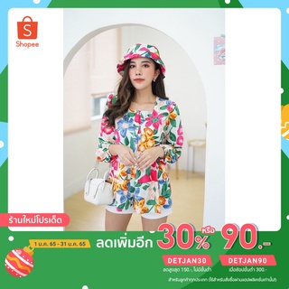 [เหลือ 140.- เมื่อใช้โค้ด DETJAN30] เซตแขนยาวลายดอก 3 ชิ้น (เสื้อ หมวก หน้ากาก)