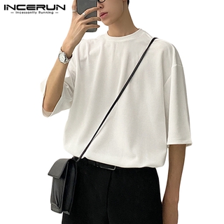 Incerun เสื้อยืดลําลอง แขนยาวครึ่งแขน สีพื้น สําหรับผู้ชาย