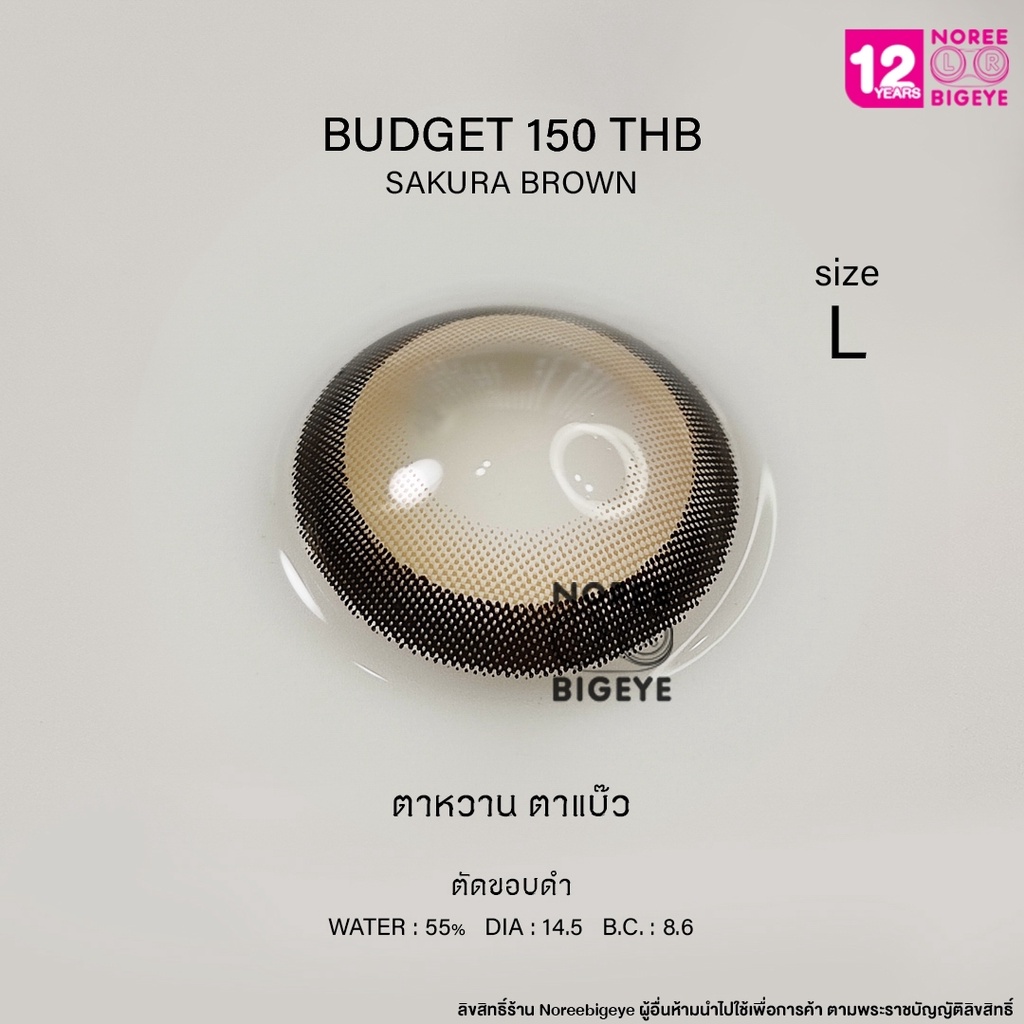 Sakura Brown/สีน้ำตาล [สายตาสั้น -0.00 ถึง -10.00] Size Bigeye (L) ขนาดใหญ่ / คอนแทคเลนส์  / ยี่ห้อ 
