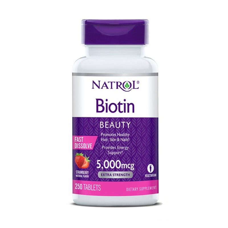 Natrol Biotin Beauty 5000 mcg 250 tablets บำรุงผม ผิวพรรณ เล็บ ขนาด 250 เม็ด
