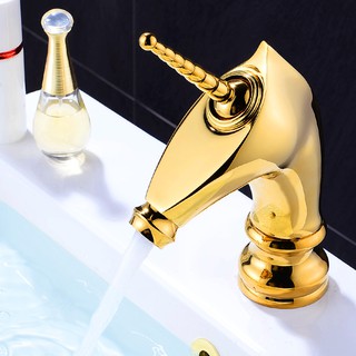 Faucet gold hot and cold copper wash face wash sink bathroom hotel high-end horse head faucet unicorn