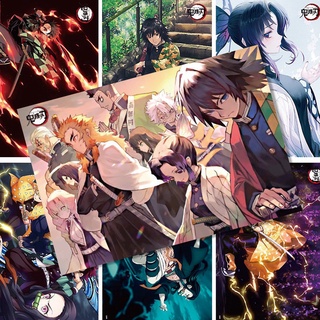 โปสเตอร์วอลเปเปอร์ ลายการ์ตูนอนิเมะ DEMON SLAYER สําหรับตกแต่งผนัง ห้องนั่งเล่น 8 ชิ้น