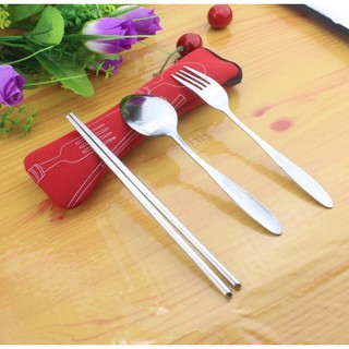 ช้อนส้อม ตะเกียบ ชุบสแตนเลส พร้อมซอง Spoon Fork ของชำร่วย ของขวัญ Table Equipment