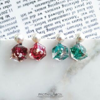 Premium Import Chic Flower Pearl Earrings : ต่างหู ตุ้มหู มุก ประดับ คริสตัล ดอกไม้แห้ง พรีเมียม นำเข้า น่ารัก