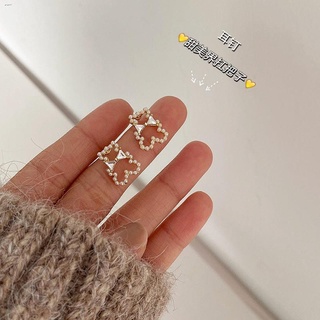 ♗S925 Silver Bear Pearl Student Ears Nail ต่างหูน่ารัก ต่างหูหวาน สุทธิ ต่างหูดารา ต่างหูเรียบหรู