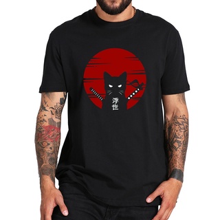 ใหม่ เสื้อยืดลําลอง แขนสั้น พิมพ์ลาย Samurai Cat สไตล์ญี่ปุ่น สําหรับผู้ชาย