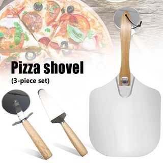 【สินค้ามีจำหน่าย】 Pizza Shovel Removable Wooden Handle Pizza Transfer Shovel Half Moon Pizza Cutter Set Household HT