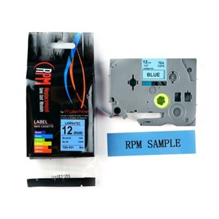 เทปพิมพ์อักษร 12 มม. อักษรดำพื้นน้ำเงิน RPM TZA-531