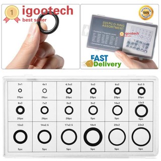 igootech O ring ยางโอริง อเนกประสงค์ คุณภาพสูง 18 ขนาด 225 ชิ้น พร้อมกล่องพลาสติก