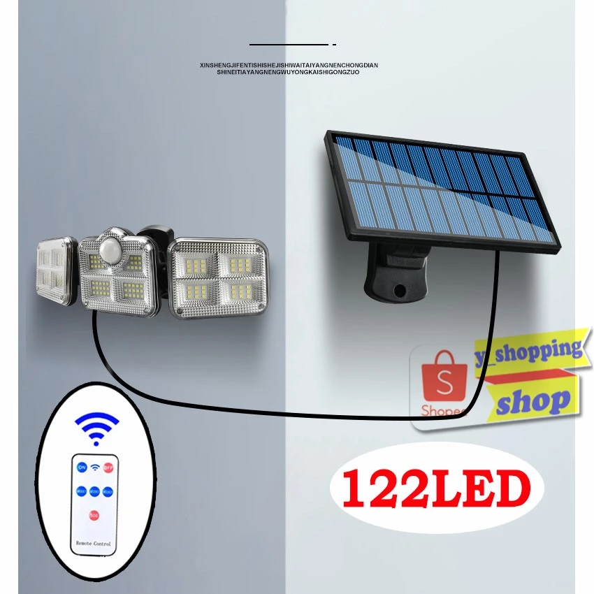 122 LED+Remote Control solar light 270° เหมาะสำหรับ ติดหน้าบ้าน ลานจอดรถ