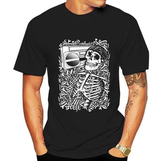 ผ้าฝ้ายคอกลมใหม่ เสื้อยืดลําลอง แขนสั้น พิมพ์ลายโครงกระดูก Boombox Swea Jumper Skull Music Rock Metal Goth สําหรับผู้ชาย