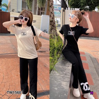 PP15601 Set 2 ชิ้น เสื้อยืดแขนสั้นสกรีนลาย + กางเกงขายาว